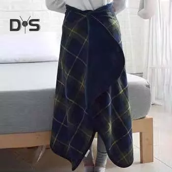 Складное одеяло с застежкой на пуговицы, клетчатый узор, двухслойное, теплое для дома, офиса, автомобиля, чтения телевизора, путешествий, уютное одеяло-одеяло S зелёный