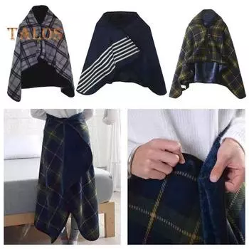 Складное одеяло с застежкой на пуговицы, клетчатый узор, двухслойное, теплое для дома, офиса, автомобиля, чтения телевизора, путешествий, уютное одеяло-одеяло S серый