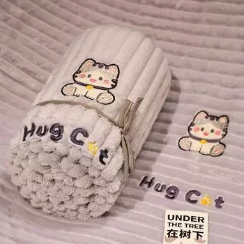 Складное полосатое флисовое одеяло-ролл, мультяшное маленькое одеяло для прикрытия живота для детского сада, для обеденного перерыва, кондиционер, офисное одеяло для сна Small 85 * 115cm