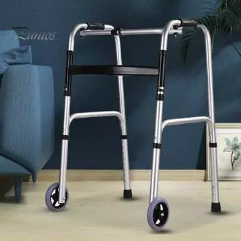 Складное приспособление для ходьбы для пожилых людей, стандартные переносные ходунки на колесах со съемными колесами, регулируемая высота, грузоподъемность 300 фунтов, поручни для ванной комнаты в форме буквы H чёрный