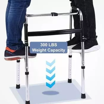 Складное приспособление для ходьбы для пожилых людей, стандартные переносные ходунки на колесах со съемными колесами, регулируемая высота, грузоподъемность 300 фунтов, поручни для ванной комнаты в форме буквы H чёрный