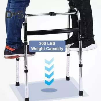 Складное приспособление для ходьбы для пожилых людей, стандартные переносные ходунки на колесах со съемными колесами, регулируемая высота, грузоподъемность 300 фунтов, поручни для ванной комнаты в форме буквы H чёрный