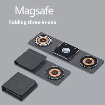 Складное прозрачное магнитное беспроводное зарядное устройство Magsafe, многофункциональное три в одном, беспроводное зарядное устройство чёрный