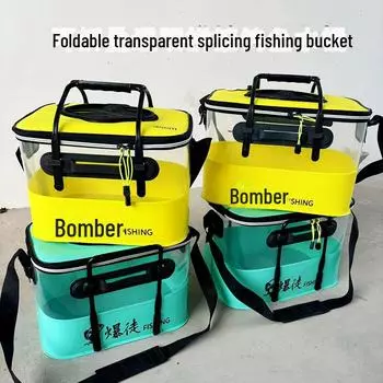 Складное рыболовное ведро из ЭВА: Прозрачная, портативная, утолщенная конструкция для защиты живой рыбы и хранения снастей. 35x23x24 cm жёлтый