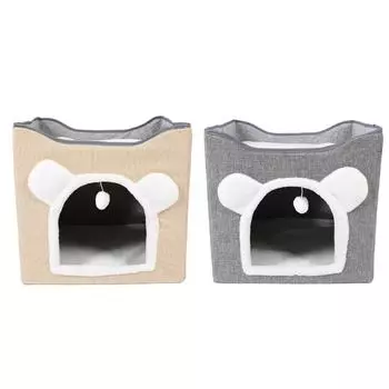 Складное убежище для кошек с подвесным мячом-когтеточкой, домиком для кошек, пещерой для маленьких домашних животных, котят Gray