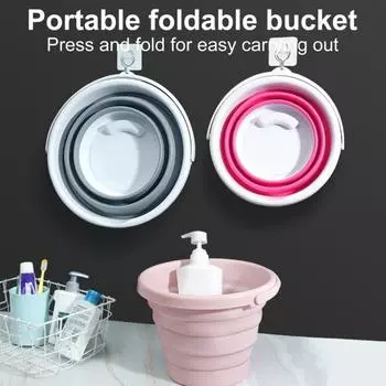 Складное ведро 5/10 л с ручкой, выдерживающее большую нагрузку, герметичное складное ведро для чистки автомобиля на открытом воздухе M розовый/белый