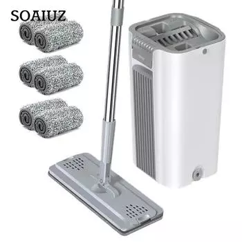 Складное ведро для мытья полов без рук, подушечки из микрофибры, домашний очиститель, швабра с вращающимся ведром, чистка пола из микрофибры без рук 2 pieces of cloth