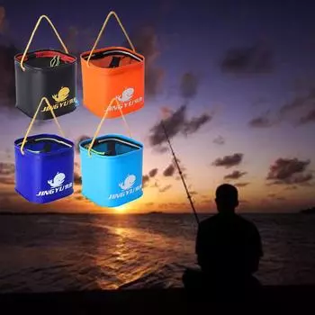 Складное ведро для рыбы, 20 см, 9 л, для любителей рыбалки на открытом воздухе, контейнер для хранения воды с веревкой 6 м чёрный