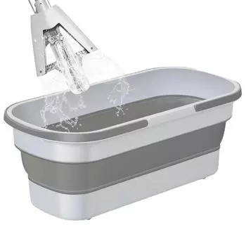 Складное ведро для швабры, ведро с 2 ручками, раковина для мытья на колесах, многоцелевое прямоугольное ведро для мытья, ведро для мытья объемом 3,17 галлона белый