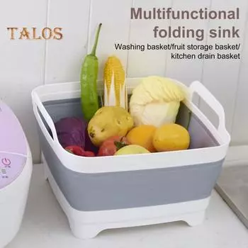 Складное ведро, компактная мойка для овощей с ручками, складная кухонная мойка большой емкости серый белый