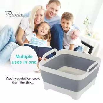 Складное ведро, компактная мойка для овощей с ручками, складная кухонная мойка большой емкости серый белый