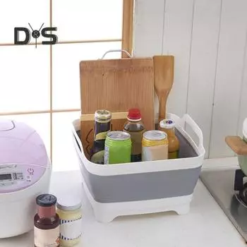 Складное ведро, компактная мойка для овощей с ручками, складная кухонная мойка большой емкости серый белый