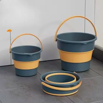 Складное ведро, ведро для рыбалки на открытом воздухе, автомобильное дорожное домашнее портативное утолщенное пластиковое ведро для мойки автомобилей 17L темно-синий