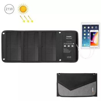 Складное зарядное устройство HAWEEL 21 Вт на солнечных батареях с двумя портами USB 5 В 3 А макс.