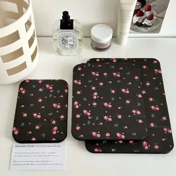 Складное зеркало для макияжа из искусственной кожи, карманное зеркало для макияжа с цветочным узором, маленькое туалетное зеркало для спальни S-C