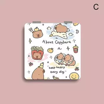 Складное зеркало для макияжа с изображением животных из мультфильмов, мини-двухстороннее косметическое зеркало из искусственной кожи, портативное квадратное зеркало высокой четкости для девочек