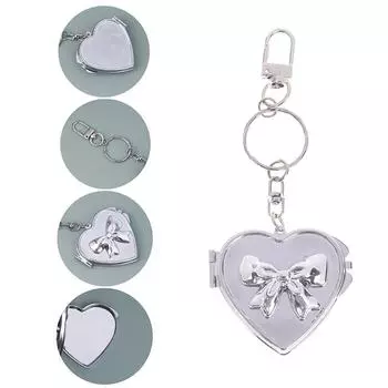 Складное зеркало в форме сердца с бантом, брелок, двухстороннее косметическое зеркало в стиле Y2K, подвеска на сумку, милый, крутой, модный, декор onesize