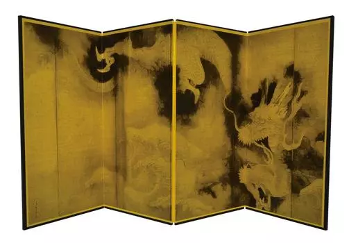 Складной экран Feng Shui Good Luck Four Gold, очень большой, складной экран Tawaraya Sotatsu Unryu, правый DGX013C