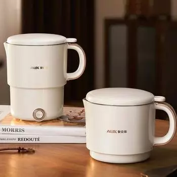 Складной электрический чайник объемом 800 мл, портативная кастрюля для приготовления пищи, мультиварка, дорожные чайники, чашка для подогрева воды, мультиварка из нержавеющей стали 304 EU белый