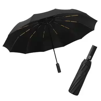 Складной автоматический складной очень большой водостойкий ветроустойчивый как для солнечного, так и для дождливого сезона дождей тайфун УФ легкий в переноске [COSSA] зонт, чёрный