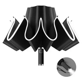 Складной автоматический затемняющий 10 большой обратный складной автоматический светоотражающий складной для солнечной или дождливой погоды UPF супер складной зонт для воды, мужской, чёрный