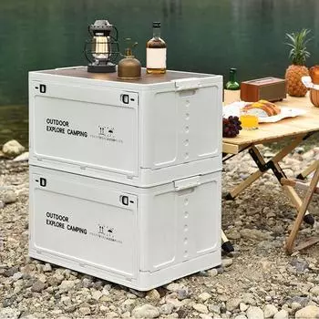 Складной автомобильный контейнер для хранения объемом 30 л с деревянной крышкой, пластиковый контейнер для хранения, большая вместимость, многофункциональный магазин для дома и отдыха на природе, товары для кемпинга белый