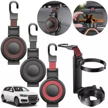 Складной автомобильный подстаканник с крючком для сумки и держателем для телефона. 3 в 1. Крючки для хранения в автомобиле. Подстаканник для напитков. Подвесные сумки для чашек и телефона. чёрный