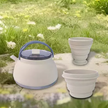 Складной чайник, кофейник, портативный силиконовый чайник для пикника, кемпинга зелёный