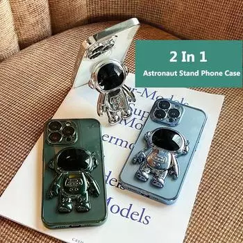 Складной чехол-держатель с астронавтом для iPhone 15 14 13 12 11 Pro Max Mini XS XR X 8 7, роскошный мягкий чехол с покрытием For iPhone 15 белый