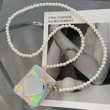 Складной чехол для телефона через плечо с длинной жемчужной цепочкой для Samsung Galaxy Zflip 3 5g, чехол с лазерным корпусом для Galaxy Zflip Zflip4 Funda Etui For Z Flip 3 (5G)