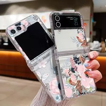 Складной чехол для телефона Lover для Samsung Z Flip5 Flip4 Flip3 противоударный прозрачный чехол с бабочкой, цветком и сердечком, тонкий ПК, жесткий прозрачный чехол Samsung Z Flip5