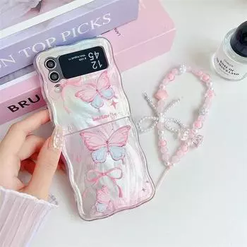 Складной чехол для телефона Samsung, акриловый чехол для телефона Girl Powder Butterfly, браслет для Samsung Z Flip5 Z Flip4 Z Flip3, новый универсальный чехол для девочек Samsung Z Flip 3
