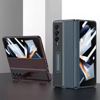Складной чехол для телефона Samsung Galaxy Z Fold 4 5g, жесткий чехол для смартфона с держателем, противоударный защитный чехол для телефона Samsung Z Fold 4 золотой