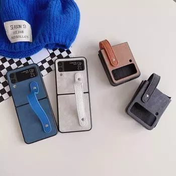 Складной чехол из искусственной кожи для Samsung Galaxy Z Flip 4, чехол Z Flip 3 с браслетом, противоударная жесткая задняя крышка для Samsung Z Flip4 Samsung Z Flip 4 синий