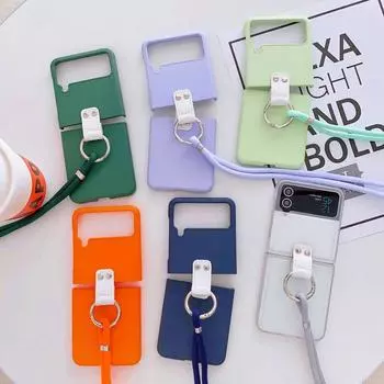 Складной чехол с цветным кольцом для Samsung Z Flip 4 Zflip3 со шнурком, противоударная жесткая задняя крышка для Samsung Galaxy Z Flip 4, чехол Samsung Z Flip 4 фиолетовый