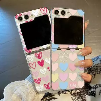 Цветной складной чехол в форме сердца для Samsung Galaxy Z Flip6 Flip5 Flip4 Flip3 Butterfly Clear Hard Pc 2 шт. складной чехол Samsung Z Flip5