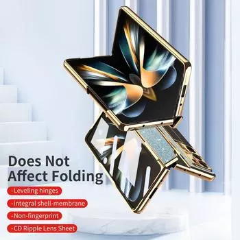 Складной чехол с кристаллами для Samsung Z Fold5 Fold4 Fold3 Противоударный шарнир из закаленного стекла Защитный блестящий чехол для телефона с ручкой Samsung Z Fold5 чёрный