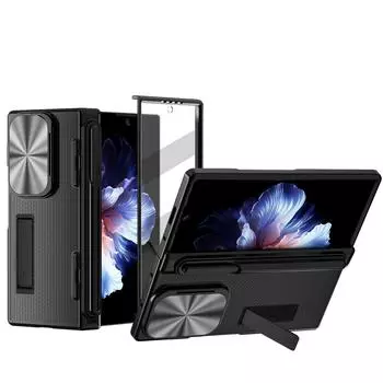 Складной чехол с сенсорным стилусом для Samsung Galaxy Z Fold 6 5 4 3 Armor Stand с полной защитой объектива и закаленной пленкой For Samsung Fold 6 синий