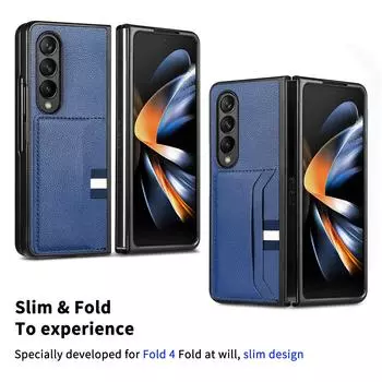 Складной чехол с точным вырезом и защитой от падения для Samsung Galaxy Z Fold 4 Fold4 Fold3 Fold2 Fold 2 3 5g, сумка для телефона с гнездом для карты for Samsung Z Fold 4 синий