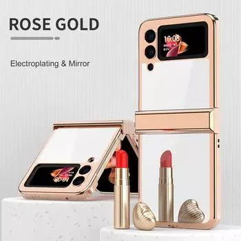 Складной чехол-сумка для мобильного телефона с покрытием для Samsung Galaxy Z Flip3 Flip 3, 5 г, противоударный зеркальный чехол для Samsung Z Flip 3, чехлы for Galaxy Z Flip 3 розового золота