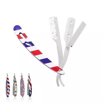 Складной цветной принт в старинном стиле с красными, белыми и синими полосами, мужской бритвенный, парикмахерский и держатель ножей для контурирования лица. синий