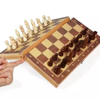 Складной деревянный набор шахмат, магнитный набор шахматных досок с внутренним хранилищем, портативный портативный для путешествий для взрослых и детей M