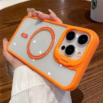 Складной держатель для камеры, кронштейн-подставка, чехол для телефона для iPhone 14, 11, 13, 12, 15 Pro Max XR XS X 6, 7, 8 Plus SE, магнитный жесткий прозрачный чехол Silicon