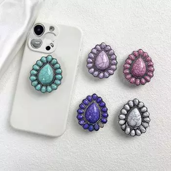 «Складной держатель для мобильного телефона в стиле ретро, бирюзовый, с неровной прозрачной текстурой» розовый