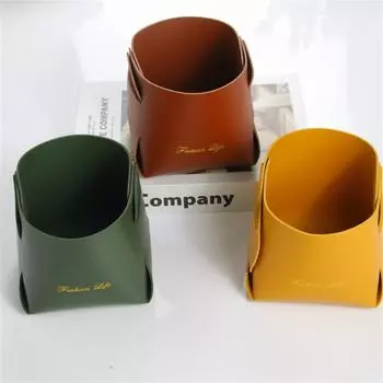 Складной держатель для ручек из искусственной кожи, креативный съемный ящик для хранения канцелярских принадлежностей для студентов, украшение рабочего стола, офисное ведро для хранения