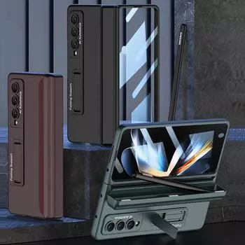 Складной держатель для ручек, шарнирный чехол для Samsung Galaxy Z Fold 4, 5G, кронштейн-подставка, жесткий чехол для ПК, стеклянная пленка for Galaxy Z Fold 4&case only (no pen) чёрный