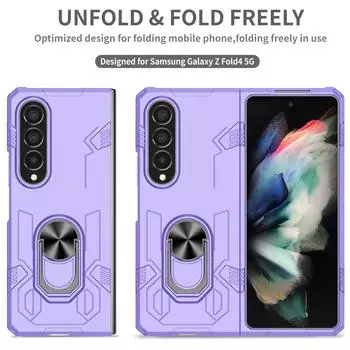 Складной дизайн Жесткий чехол для мобильного телефона Samsung Galaxy Z Fold 4 Fold4 5g Fold 3 2 Fold3 Fold2 Портативный чехол на палец for Galaxy Z Fold 2 фиолетовый