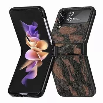 Складной дизайнерский кожаный чехол для телефона, аксессуары для Samsung Galaxy Z Flip 4 5g Flip4 Flip3 Flip 3, защитный чехол от падения for Samsung Z Flip 3 коричневый