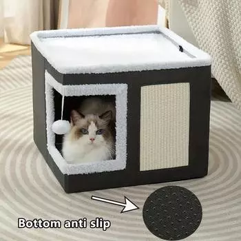 Складной домик для кошек со встроенным скребком отличается элегантным современным дизайном и оснащен нескользящим дном для дополнительной устойчивости.