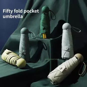 Складной дорожный капсульный зонт для женщин и детей, защита от ультрафиолета, ветрозащита и защита от дождя, 6 ребер, 5 складных зонтов, UPF белый